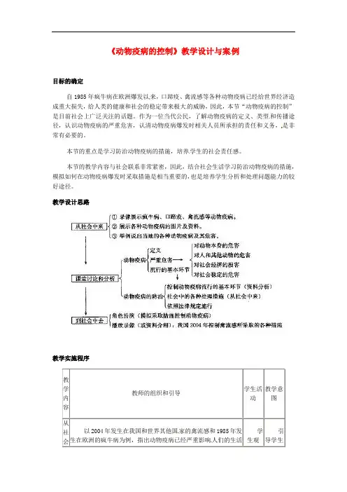 高中生物 2.4《动物疫病的控制》教案 新人教版选修2