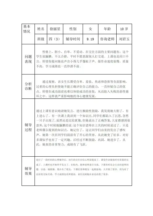 心理健康咨询个案辅导记录表