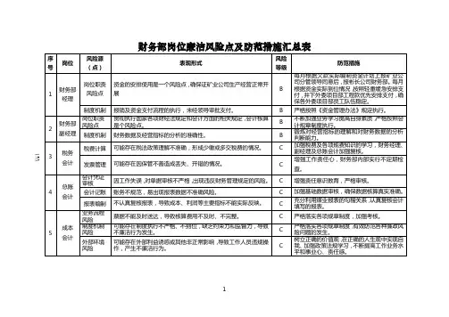 财务部岗位廉洁风险点及防范措施汇总表