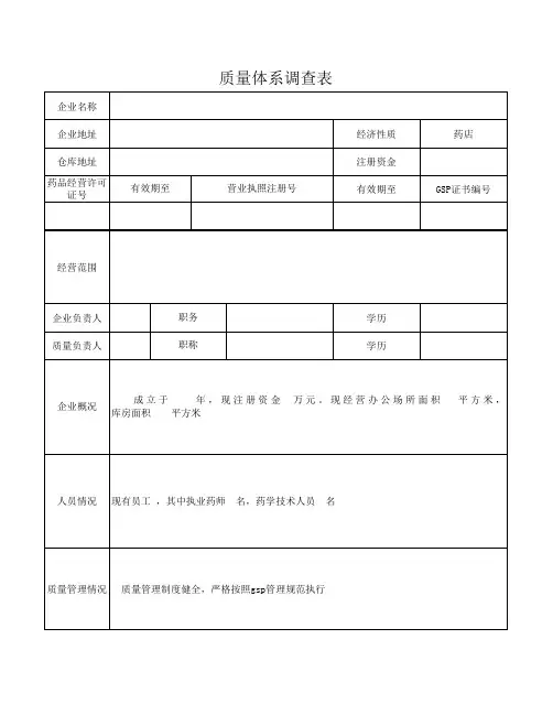 质量体系调查表范本
