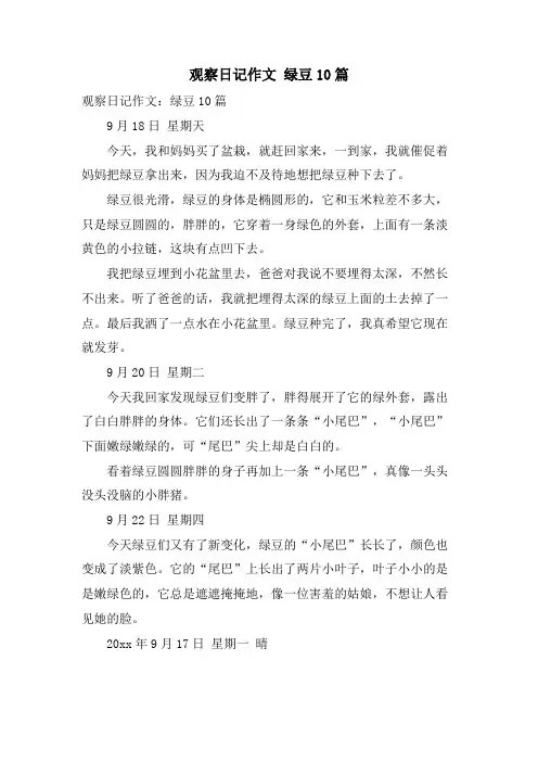 观察日记作文 绿豆10篇