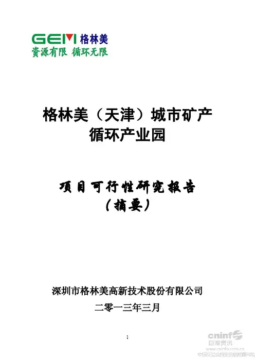 格林美(天津)城市矿产循环产业园项目可行性研究报告