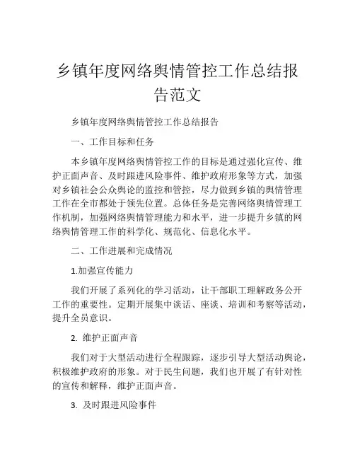 乡镇年度网络舆情管控工作总结报告范文