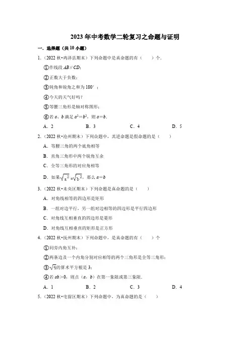 2023年中考数学二轮复习之命题与证明(含解析)