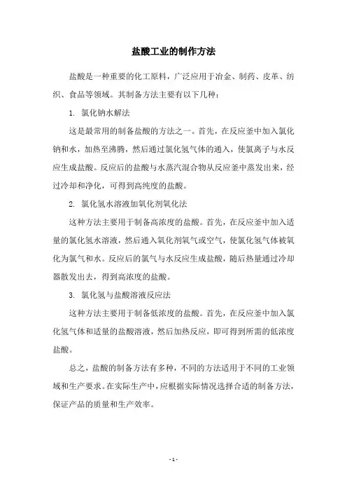 盐酸工业的制作方法