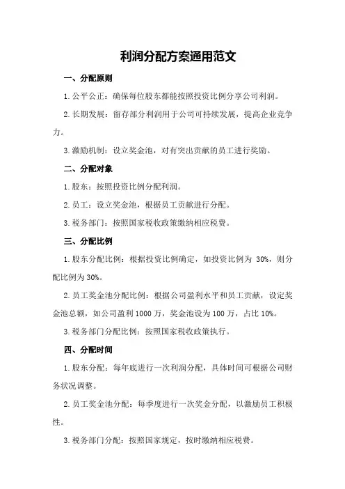 利润分配方案通用范文
