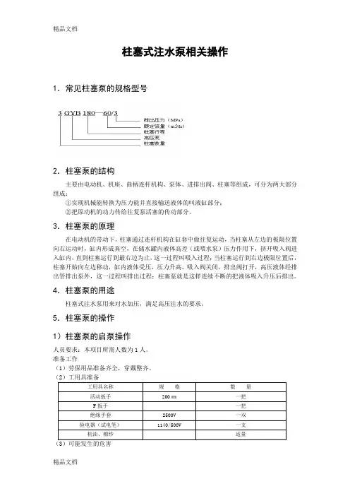 柱塞式注水泵操作资料讲解