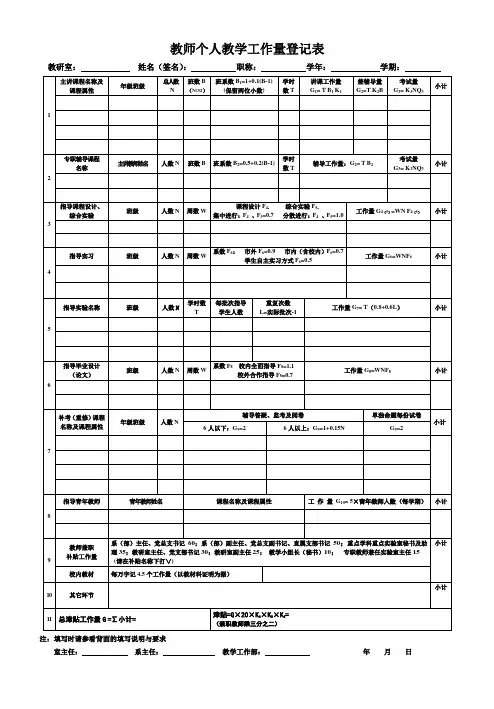 教师个人教学工作量统计表(表一)doc