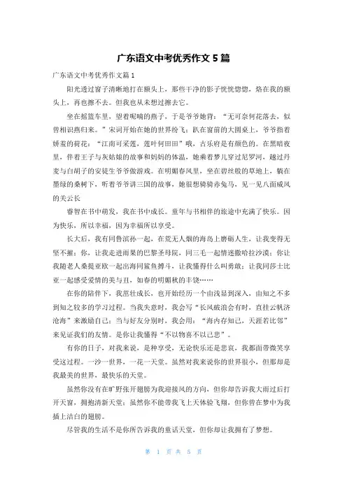 广东语文中考优秀作文5篇