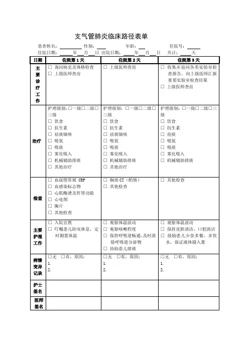 儿科 支气管肺炎 临床路径