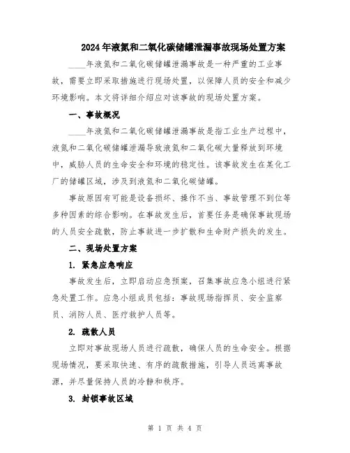 2024年液氮和二氧化碳储罐泄漏事故现场处置方案