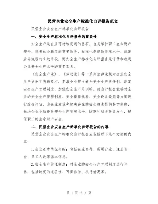 民营企业安全生产标准化自评报告范文