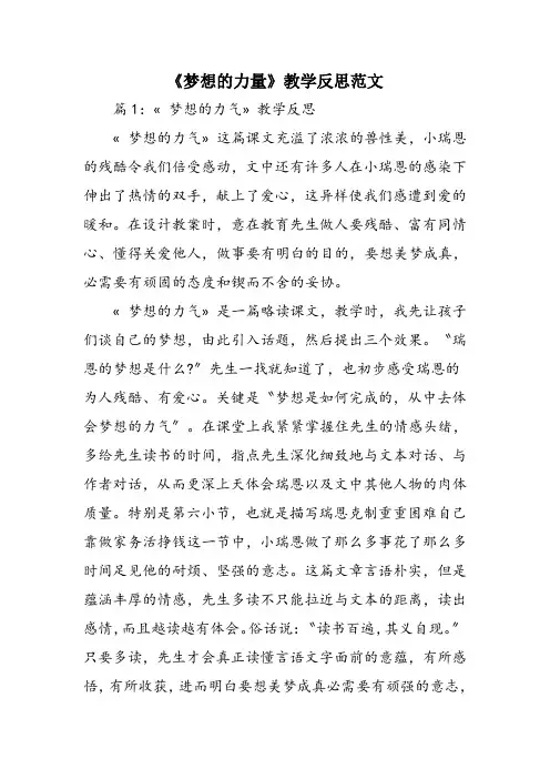 《梦想的力量》教学反思范文