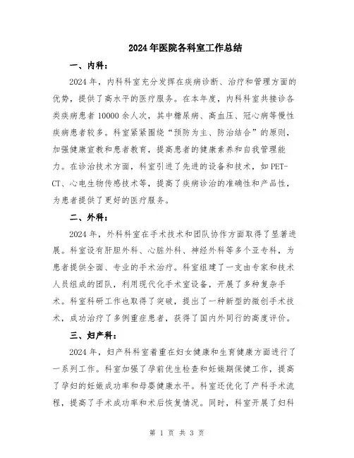 2024年医院各科室工作总结