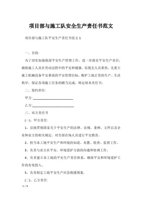 项目部与施工队安全生产责任书范文