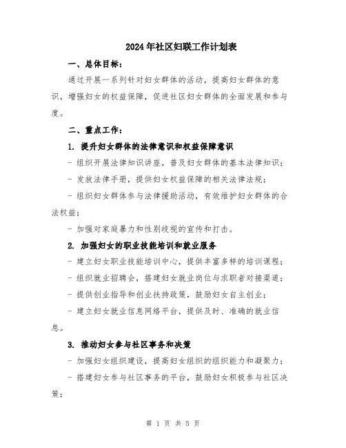 2024年社区妇联工作计划表
