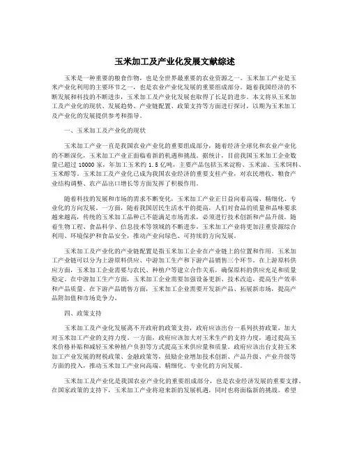 玉米加工及产业化发展文献综述