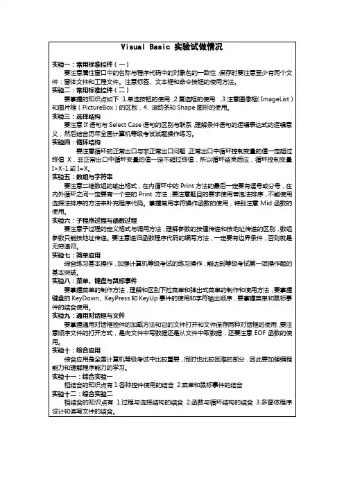 VB-实验试做情况