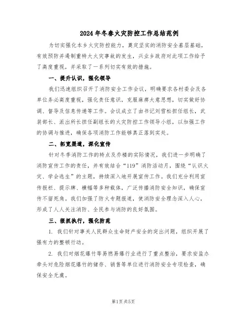 2024年冬春火灾防控工作总结范例（二篇）