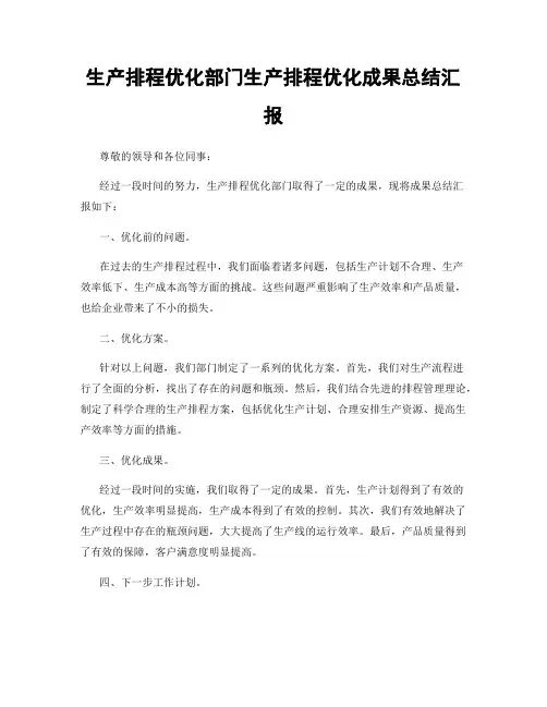 生产排程优化部门生产排程优化成果总结汇报