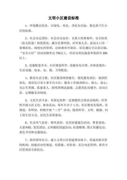 文明小区建设标准