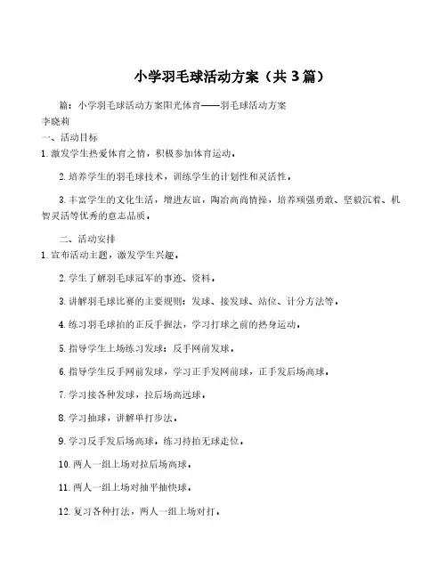 小学羽毛球活动方案(共3篇)