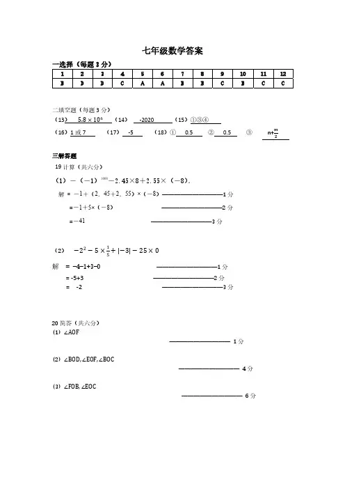 天津市南开区-学年七年级上学期期末数学试卷（PDF版 含答案）