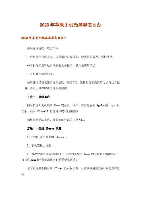 2023年苹果手机光黑屏怎么办