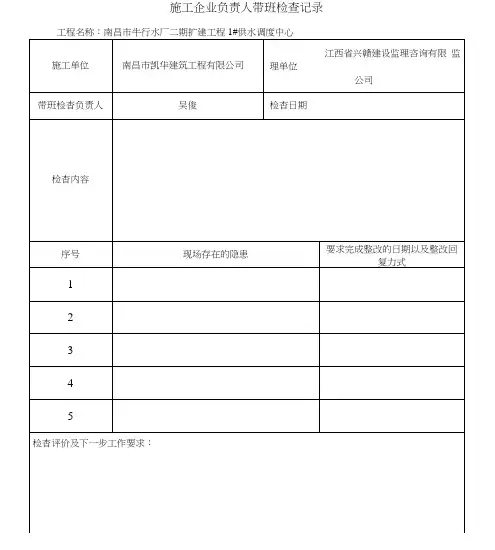 施工企业负责人带班检查记录