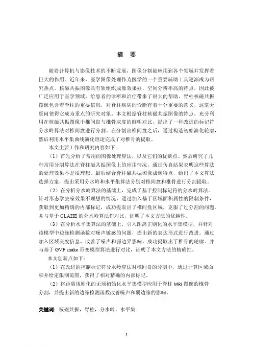 脊柱核磁共振图像的分割算法研究与实现