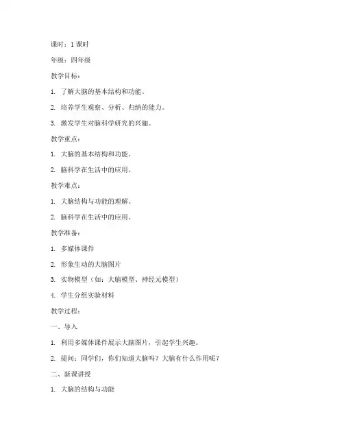 小学脑科学的教案模板设计