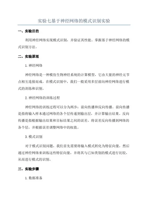 实验七基于神经网络的模式识别实验