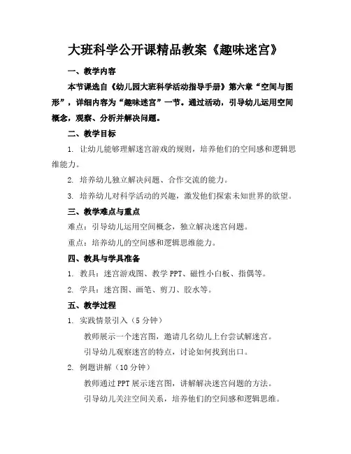 大班科学公开课精品教案《趣味迷宫》