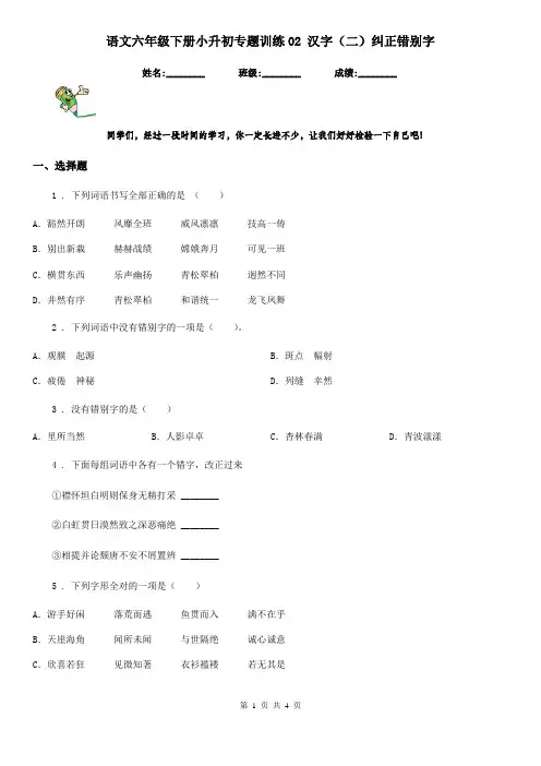 语文六年级下册小升初专题训练02 汉字(二)纠正错别字
