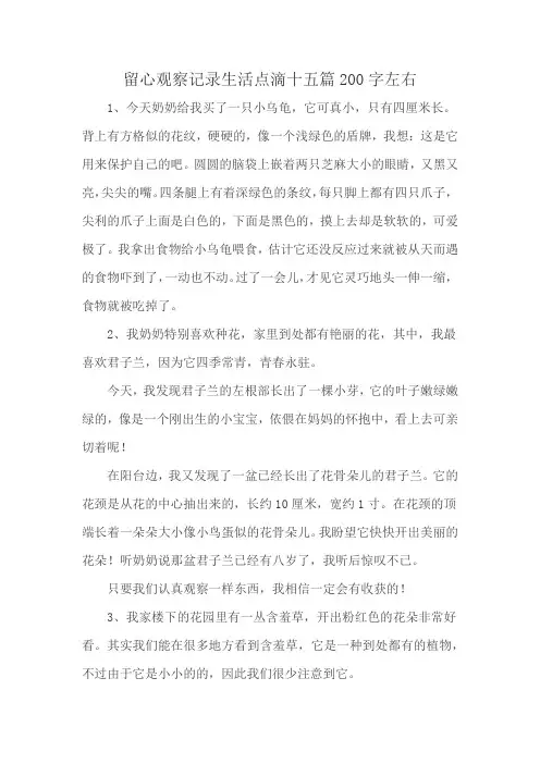 留心观察记录生活点滴十五篇200字左右