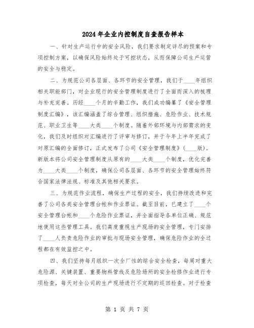 2024年企业内控制度自查报告样本（三篇）