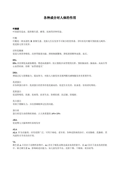 保健品——各种成分对人体的作用