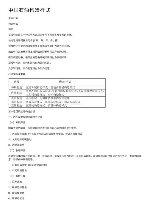 中国石油构造样式