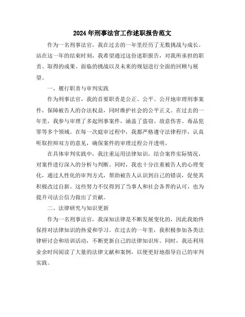 2024年刑事法官工作述职报告范文