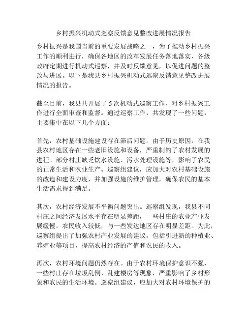 乡村振兴机动式巡察反馈意见整改进展情况报告