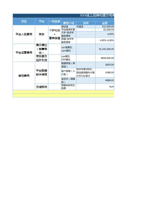 京东线上品牌构建及电商全年预算规划表