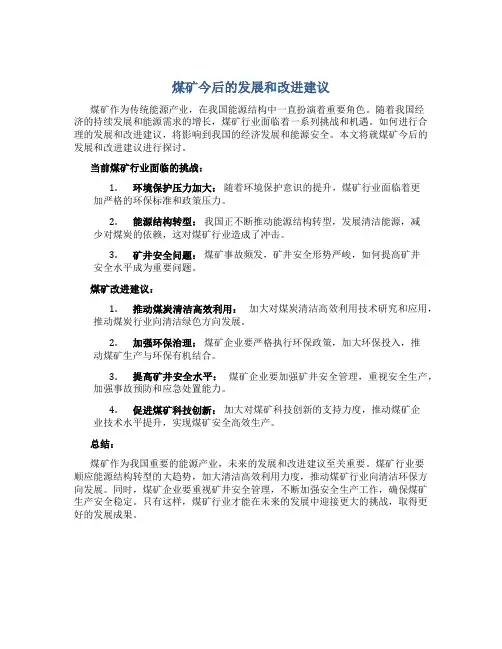 煤矿今后的发展和改进建议
