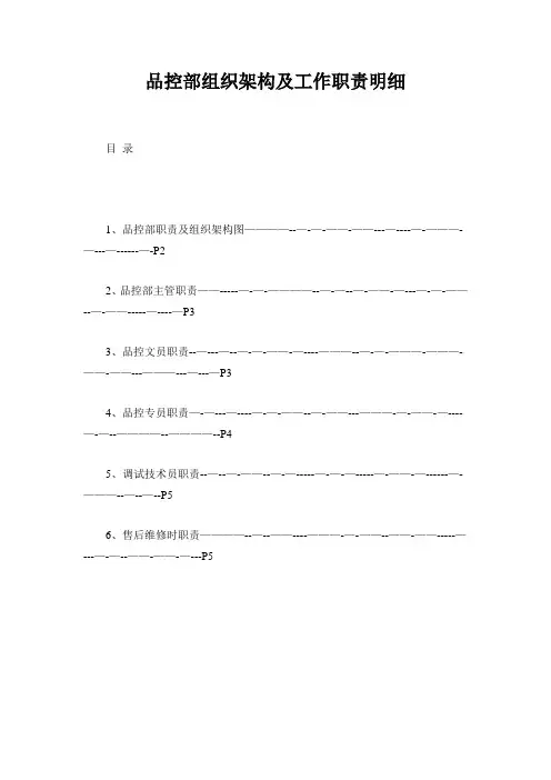 品控部职责及组织框架