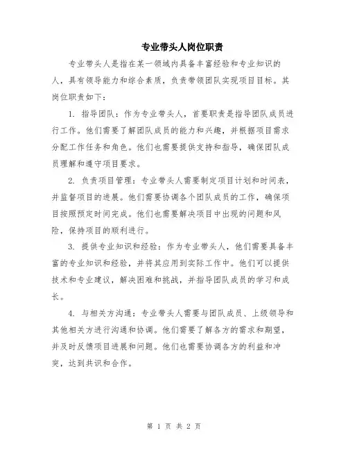 专业带头人岗位职责