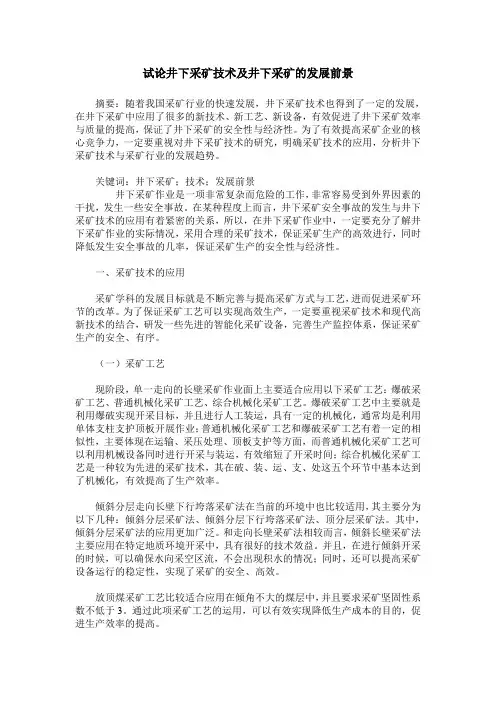 试论井下采矿技术及井下采矿的发展前景