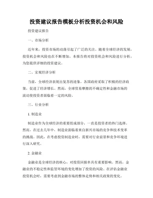 投资建议报告模板分析投资机会和风险