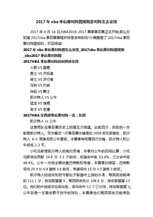 2017年nba季后赛对阵图规则及对阵怎么安排