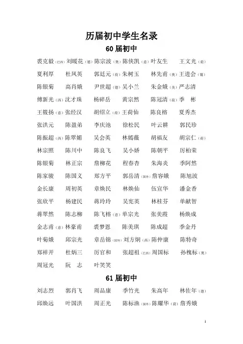 历届初中学生名录