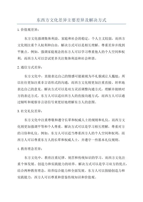 东西方文化差异主要差异及解决方式