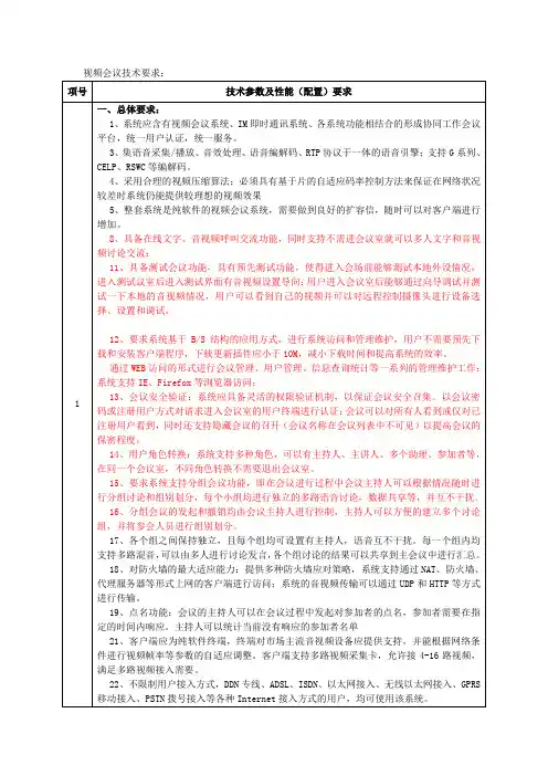 视频会议技术要求-投标要求